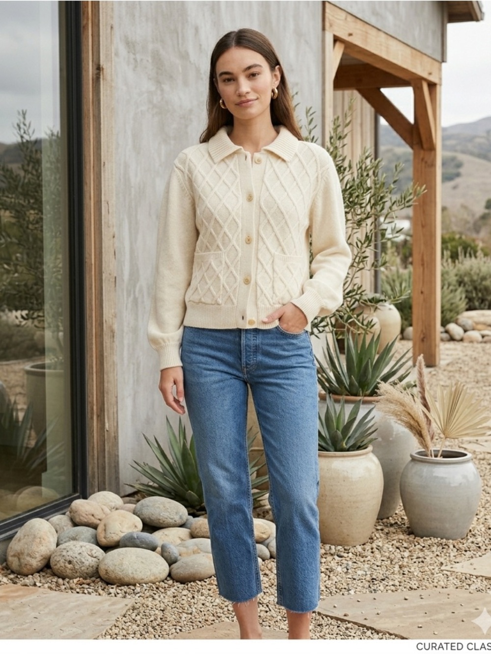 Ciao Lucia Tomayo Cardigan Ivory 100% Merino Wool Cable Knit NWT XS - Picture 3 of 16